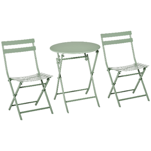 Outsunny Set da Giardino 3 Pezzi Pieghevoli in Acciaio, 2 Sedie 42x50x81 cm e Tavolino Ø60x71 cm, Verde