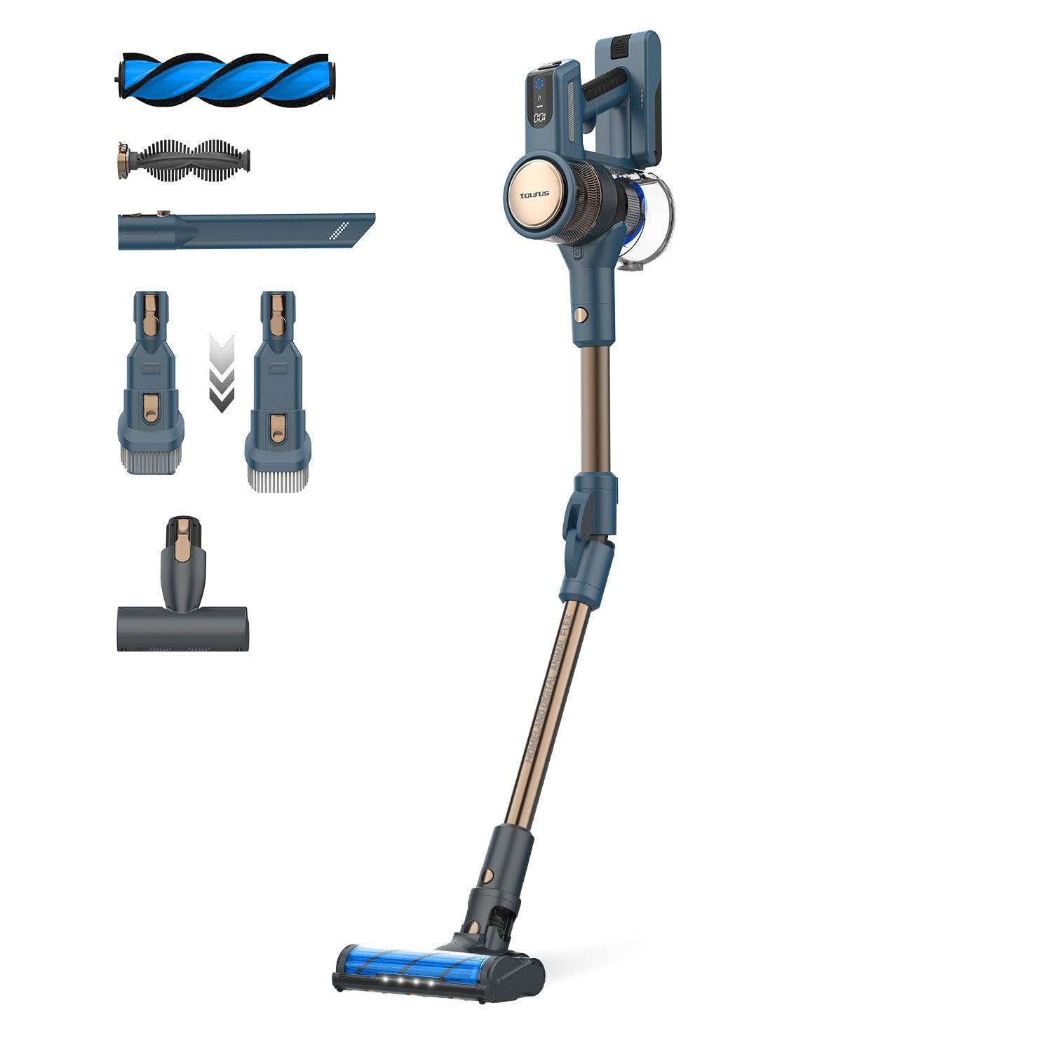 Taurus Homeland Digital Animal Flex Aspirapolvere a bastone 2 in 1 Batteria Secco Ciclonico, HEPA Senza sacchetto 0,5 L Blu 2,2 Ah