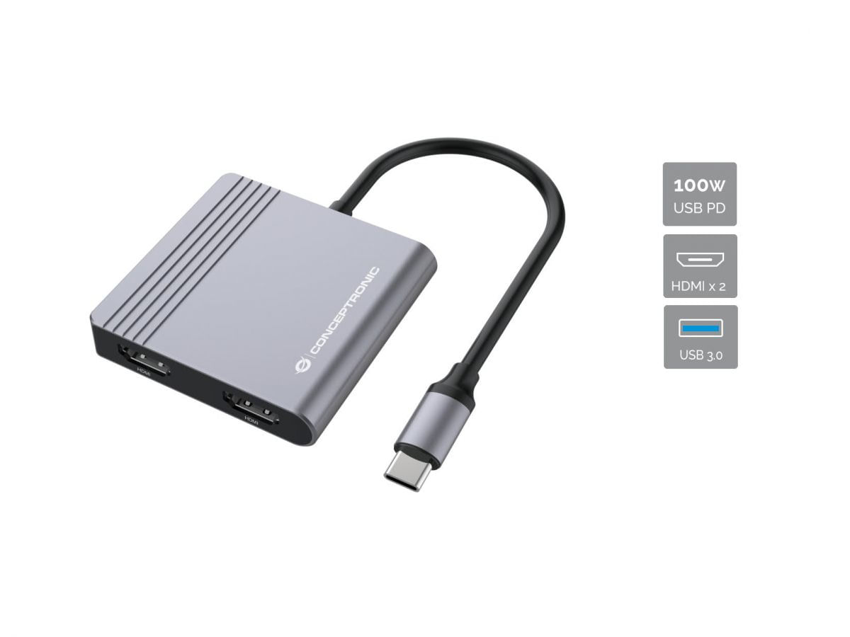 Conceptronic DONN13G replicatore di porte e docking station per laptop Cablato USB 3.2 Gen 1 (3.1 Gen 1) Type-C Grigio