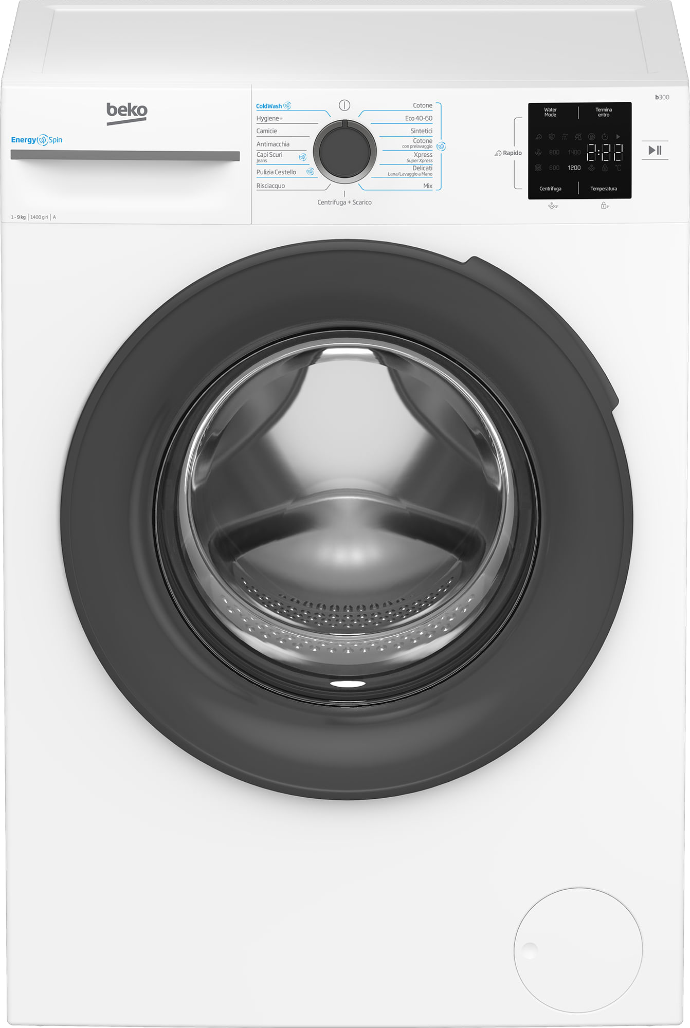 Beko BMWU3941A Lavatrice 9 Kg Classe A Profondita' 55 cm Centrifuga 1400 giri Inverter Vapore EnergySpin colore Bianco Beko b300 BMWU3941A: Lavatrice EnergySpin 9kg, Classe A, 1400giri