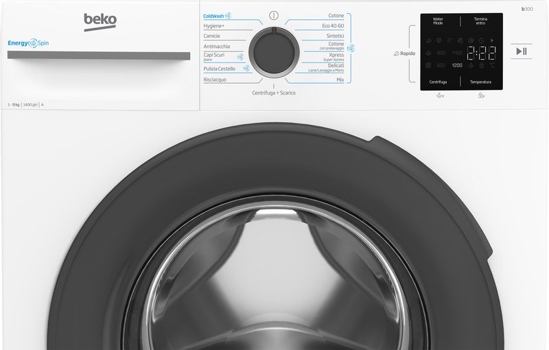 Beko-BMWU3941A-Lavatrice-9-Kg-Classe-A-Profondita--55-cm-Centrifuga-1400-giri-Inverter-Vapore-EnergySpin-colore-Bianco