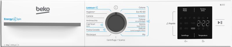Beko-BMWU3941A-Lavatrice-9-Kg-Classe-A-Profondita--55-cm-Centrifuga-1400-giri-Inverter-Vapore-EnergySpin-colore-Bianco