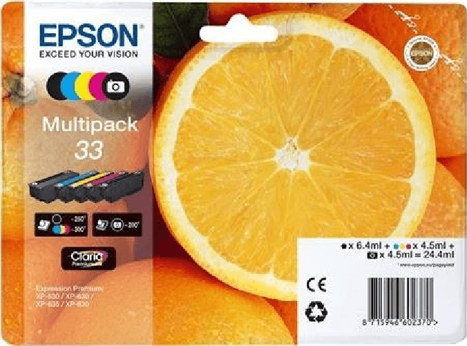 Epson 33 Multipack - confezione da 5 - 244 ml - nero giallo ciano magenta nero fotografico - originale