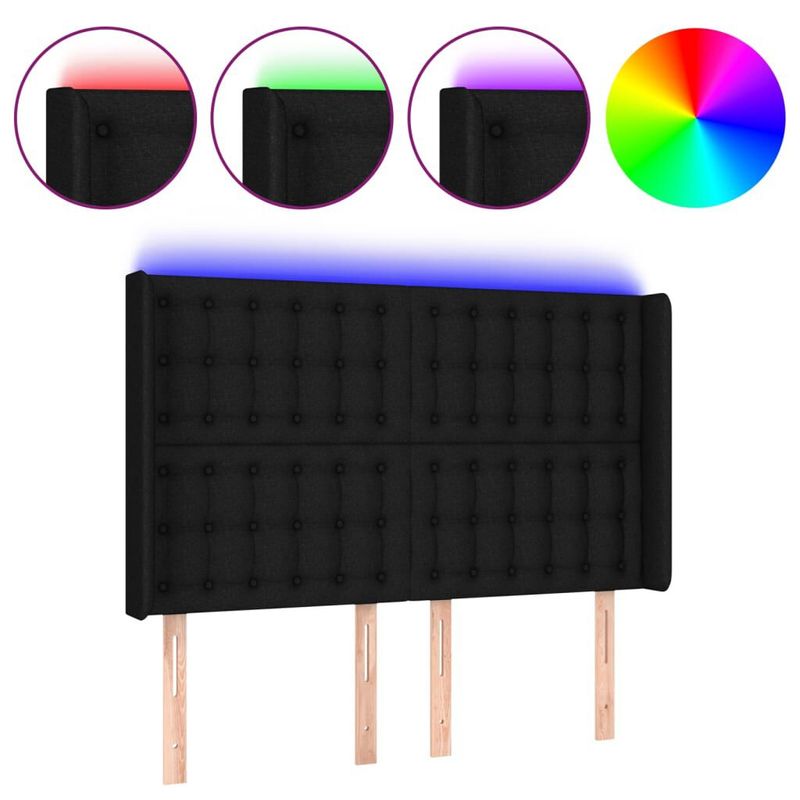 vidaXL-Testiera-a-LED-Nera-147x16x118-128-cm-in-Tessuto