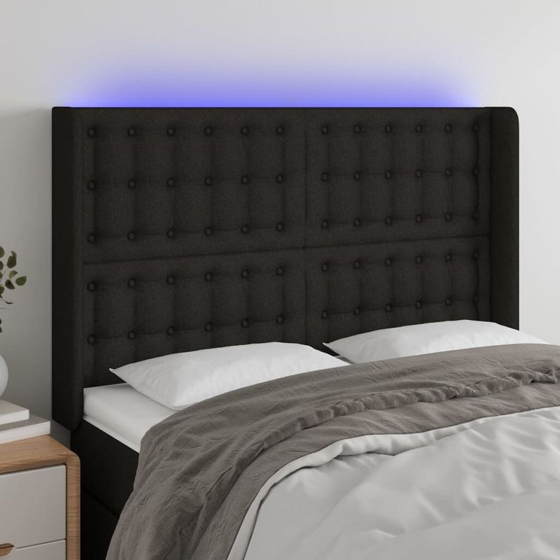 vidaXL-Testiera-a-LED-Nera-147x16x118-128-cm-in-Tessuto