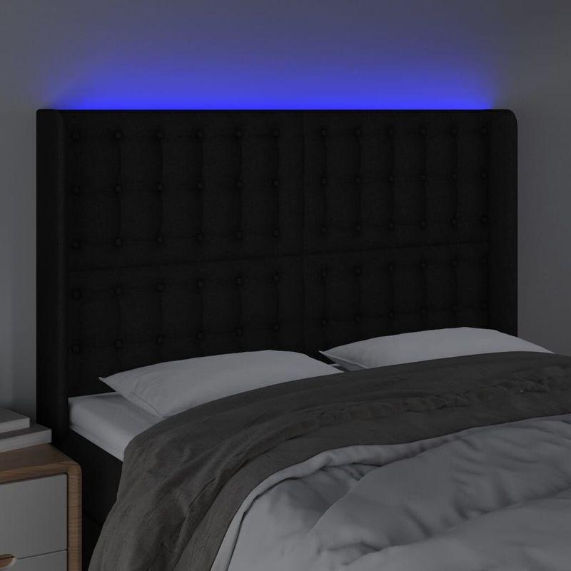 vidaXL-Testiera-a-LED-Nera-147x16x118-128-cm-in-Tessuto