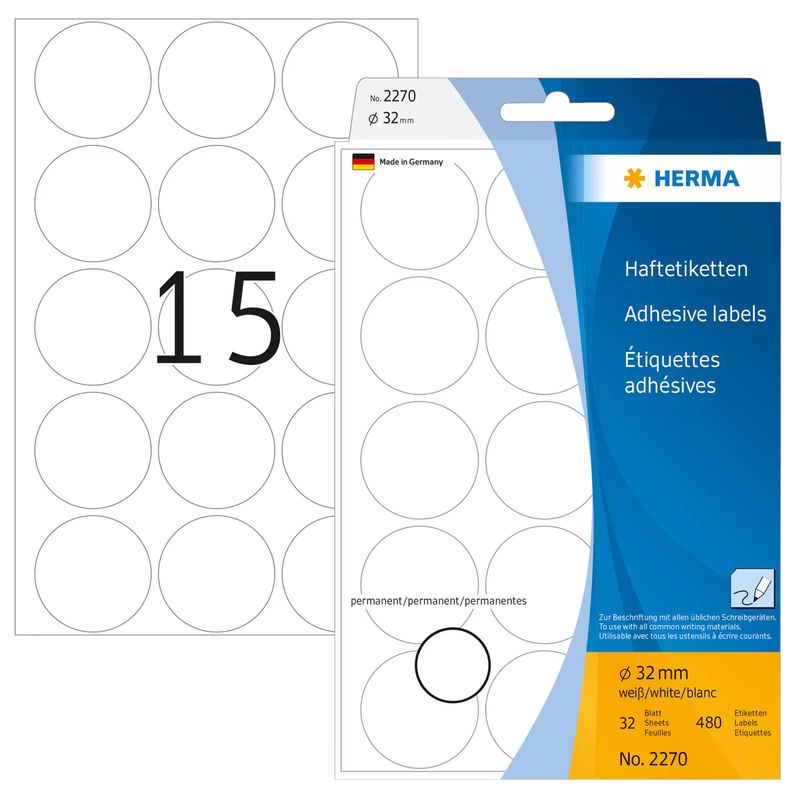 HERMA-2270-etichetta-autoadesiva-Cerchio-Bianco-480-pz--HERMA---etiketter---480-etiketter---