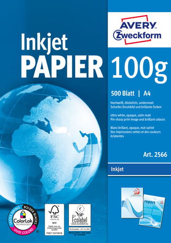 Avery Bright White Inkjet Papier A4 500 Sheets carta inkjet A4 210x297 mm Satinata opaca 500 fogli Bianco (Avery Bright