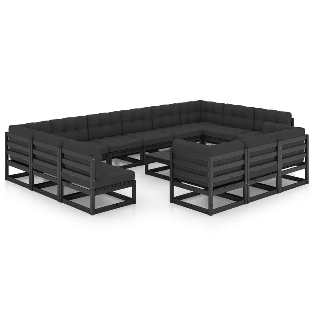 VidaXL Set Divani da Giardino 14 pz con Cuscini Massello di Pino Nero