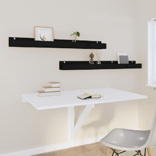 vidaXL-Mensole-da-Parete-2pz-Nero-110x12x9cm-in-Legno-Massello-di-Pino