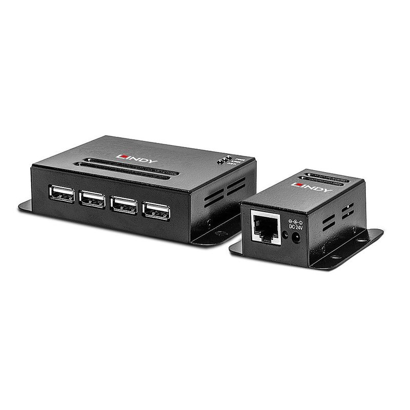 Lindy-42681-moltiplicatore-di-rete-Ricevitore-e-trasmettitore-di-rete-Nero--USB-2.0-Cat.5-Extender-50m---Power-over-RJ4