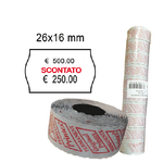 PACK 10 ROTOLI 1000 ETICH. 26x16mm ONDA "scontato" BIANCO PERM. Printex