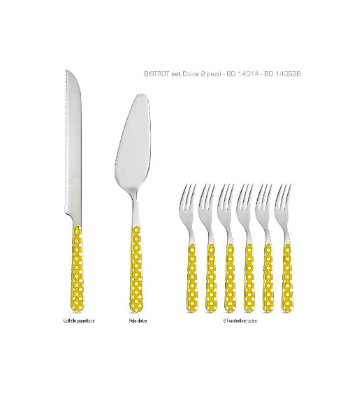 Posate Italiane Neva Pois - Set 8 Pz da Dolce Giallo