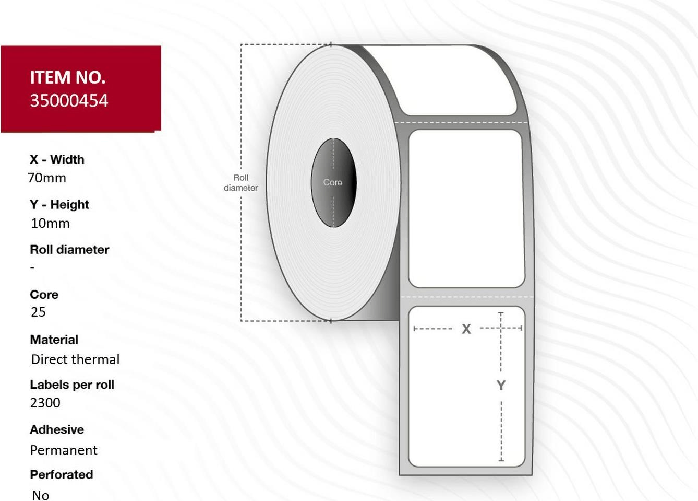 Capture 35000454 etichetta per stampante Bianco (Label 70x10 - Core 25. White. - Top-coated. DT. Permanent. - 2.300 labe