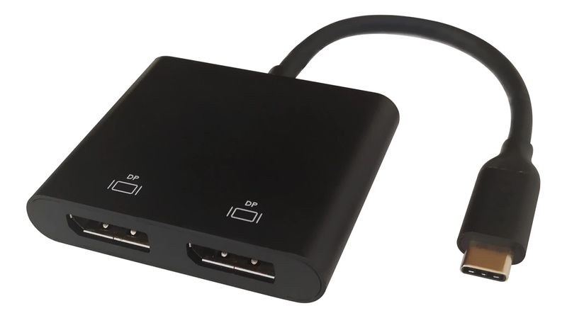 Deltaco-USBC-2DP-cavo-e-adattatore-video-01-m-USB-tipo-C-2-x-DisplayPort-Nero--USB-C-MST-HUB-2x-4K-60Hz-DP-x-2-black