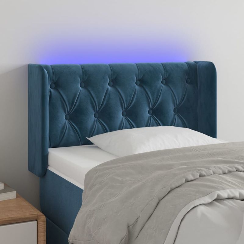 vidaXL-Testiera-a-LED-Blu-Scuro-83x16x78-88-cm-in-Velluto
