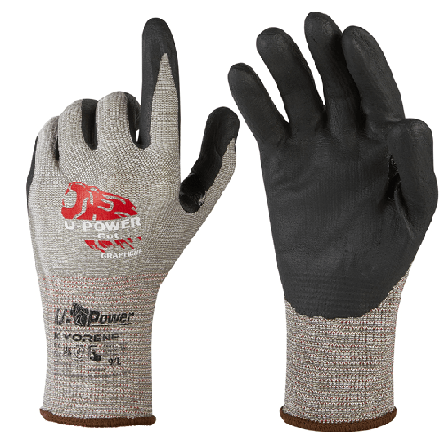 U-Power Guanti di protezione CUT taglia 08 grigio nero c/polsino giallo U-Power