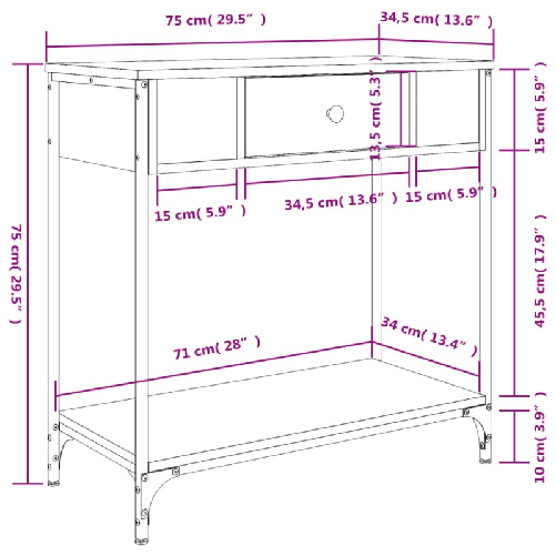 vidaXL-Tavolino-Consolle-Nero-75x345x75-cm-in-Legno-Multistrato