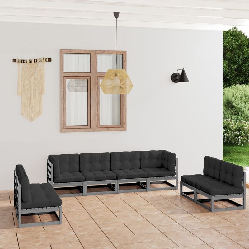 vidaXL-Set-Divani-da-Giardino-8-pz-con-Cuscini-Legno-Massello-Pino