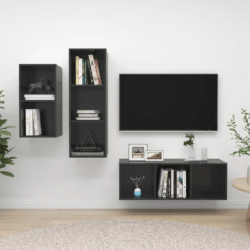 vidaXL-Set-Mobile-TV-3-pz-Grigio-Lucido-in-Truciolato