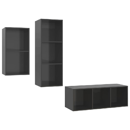 vidaXL-Set-Mobile-TV-3-pz-Grigio-Lucido-in-Truciolato