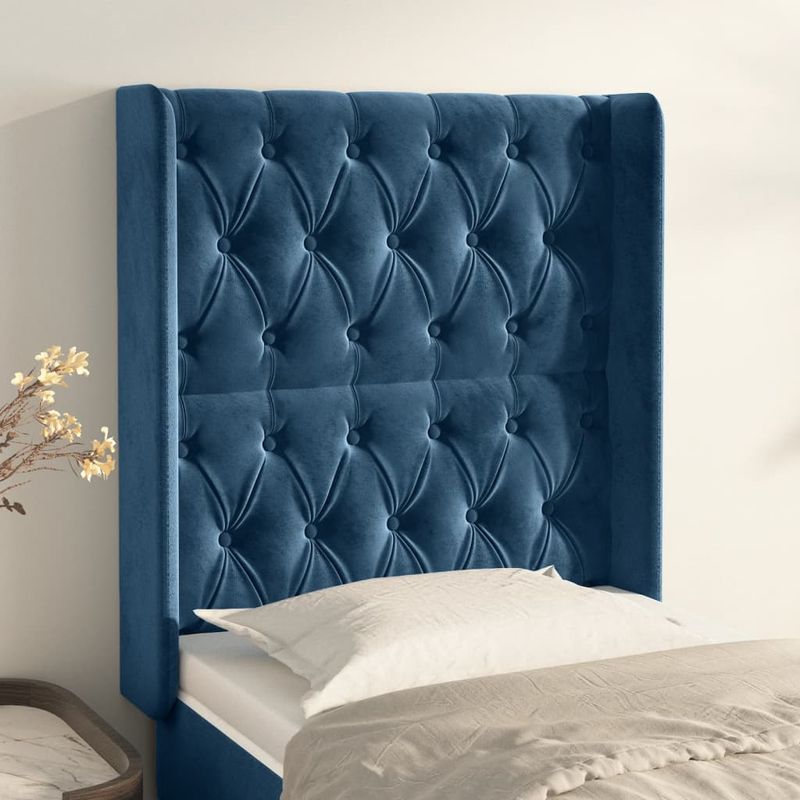 vidaXL-Testiera-ad-Orecchio-Blu-Scuro-83x16x78-88-cm-in-Velluto