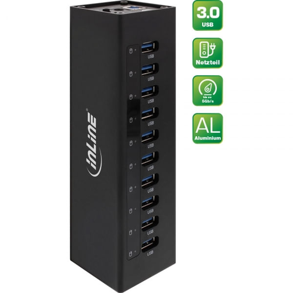 InLine 4043718214419 hub di interfaccia USB 3.2 Gen 1 (3.1 Gen 1) Type-A 5000 Mbit/s Nero