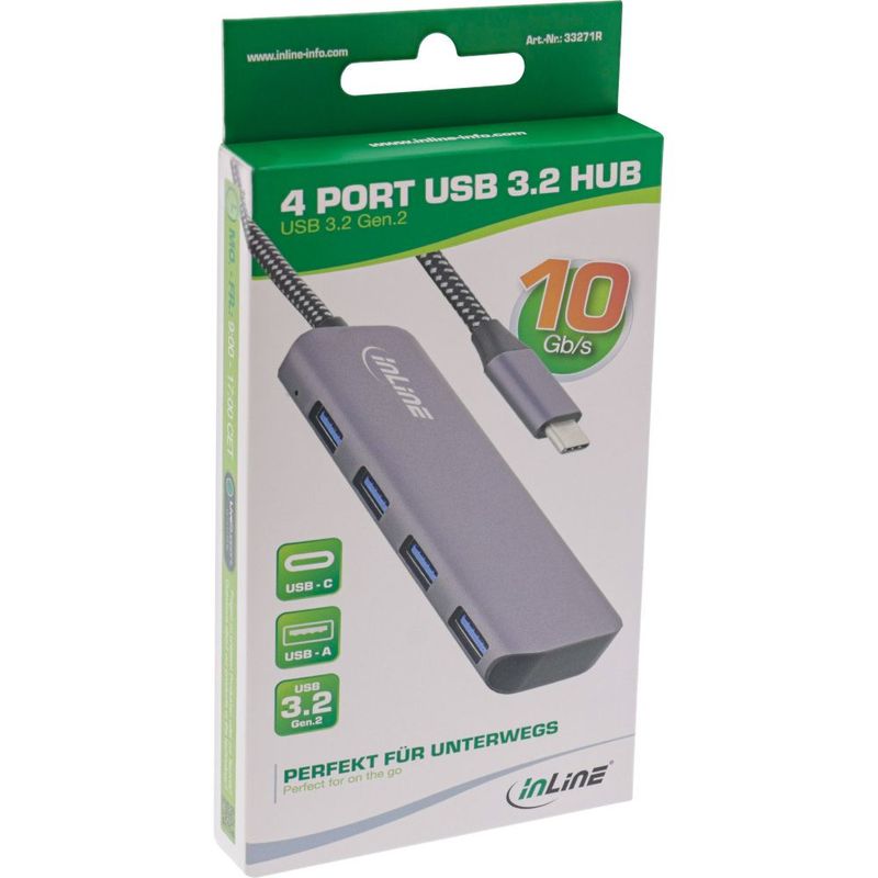 Hub-USB-3.2---da-USB-C-a-4x-USB-A-10Gb-s---custodia-in-metallo---grigio