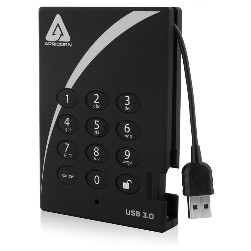 Apricorn A25-3PL256-1000 disco rigido esterno 1000 GB Nero (1TB AES-XTS PADLOCK SECURE - **New Retail** - USBEXT 3.0 256