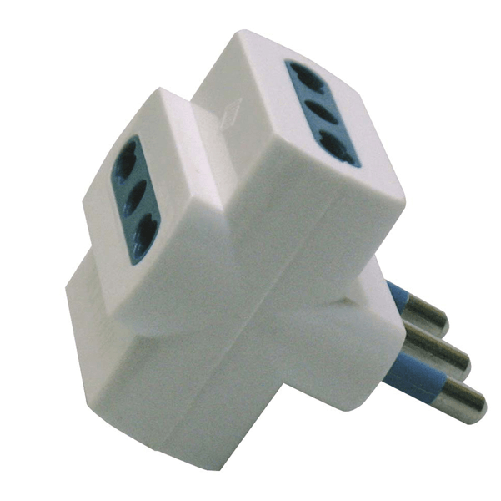MKC ADATTATORE TRIPLO Bianco CON SPINA 2P+T 16A - 3 PRESE BIPASSO 10/16A