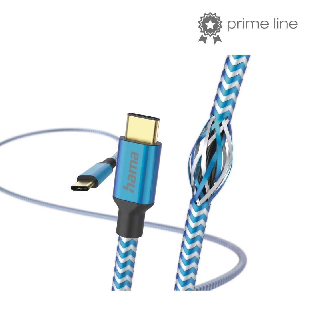 Hama Reflective USB-C to USB-C Quick Charging Cable, USB 2.0, Nylon Sheath, Gold-Plated, 1.5 Metre, Blue