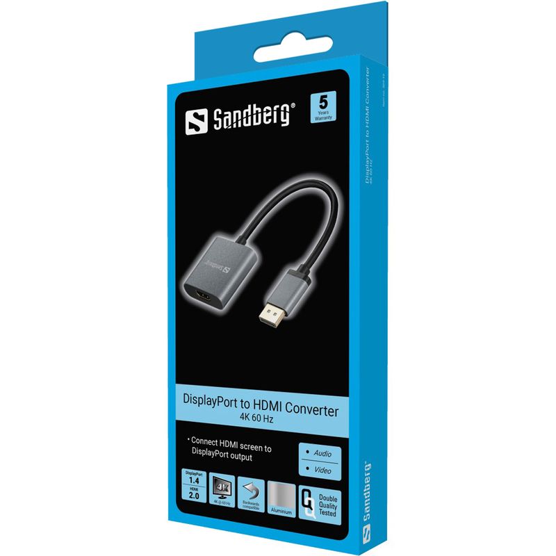 Sandberg-Adapter-DP1.4>HDMI2.0-4K60--Adapter-DP1.4<gt->HDMI2.0-4K60---Adapter-DP1.4<gt->HDMI2.0---4K60-DisplayPort-HDM