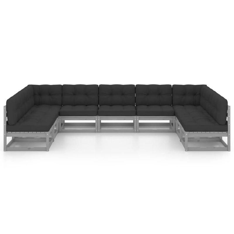 vidaXL-Set-Divani-da-Giardino-9-pz-Grigio-Cuscini-Massello-di-Pino