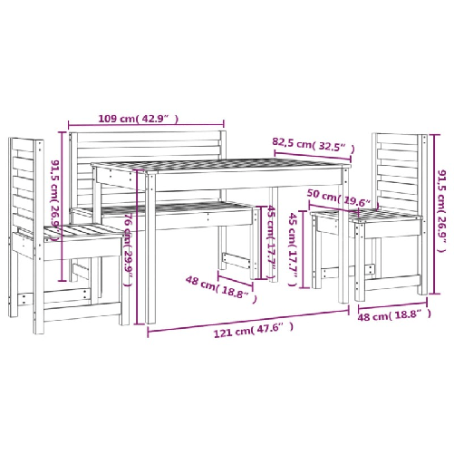 vidaXL-Set-da-Pranzo-per-Giardino-4-pz-in-Legno-Massello-di-Pino