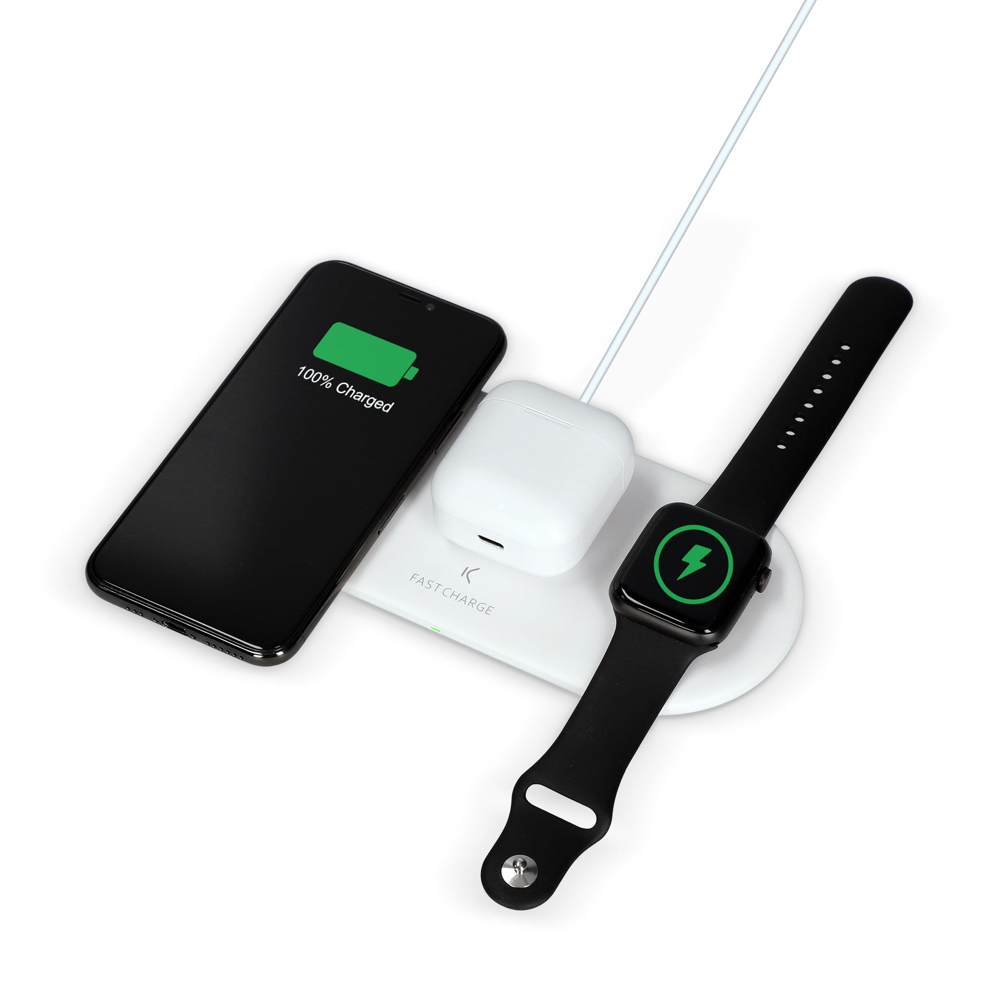 Ksix BXCQI10QC02 Caricabatterie per dispositivi mobili Cuffie, Auricolare, Smartphone, Orologio intelligente Bianco AC