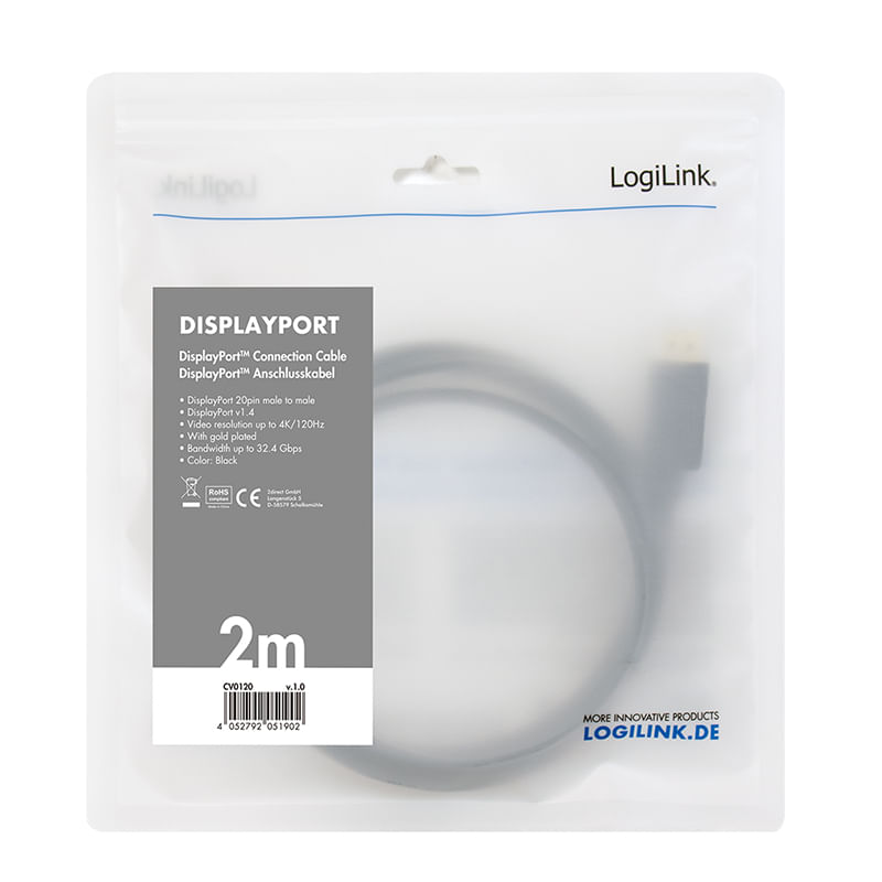 LogiLink-CV0120-cavo-DisplayPort-2-m-Nero