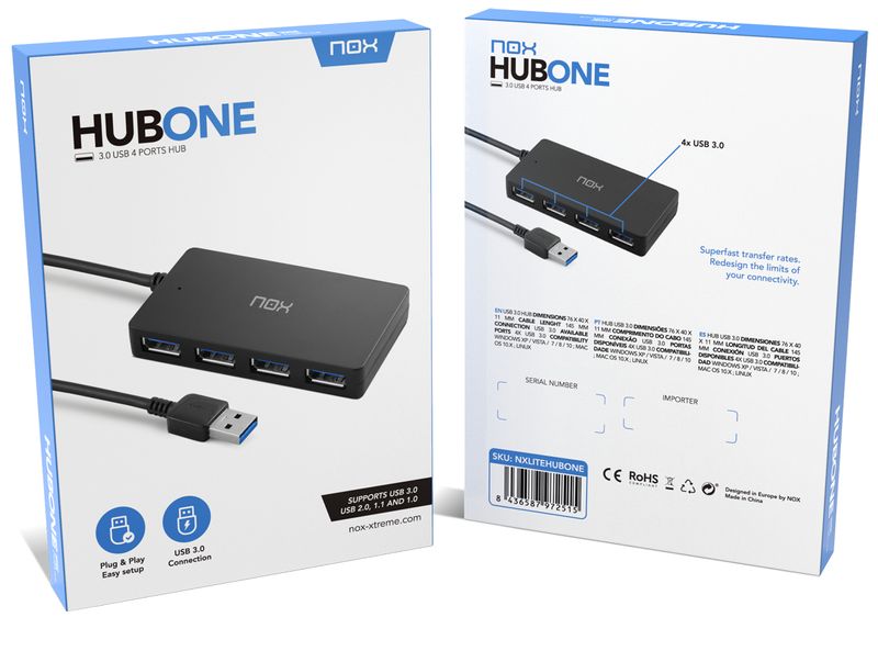 NOX-Hub-USB-A-con-4x-USB-A-3.0-Data-Speed-​​fino-a-5-Gbps