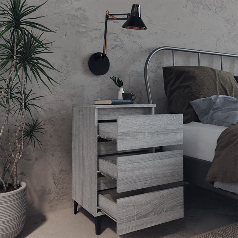 vidaXL-Comodino-con-Gambe-in-Metallo-Grigio-Sonoma-40x35x69-cm