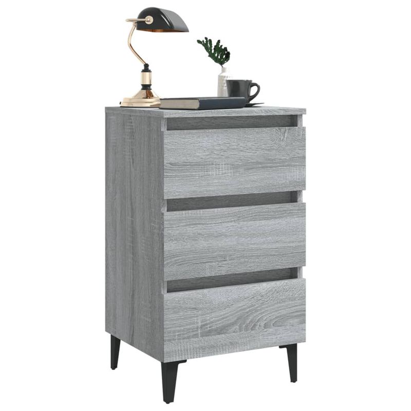 vidaXL-Comodino-con-Gambe-in-Metallo-Grigio-Sonoma-40x35x69-cm
