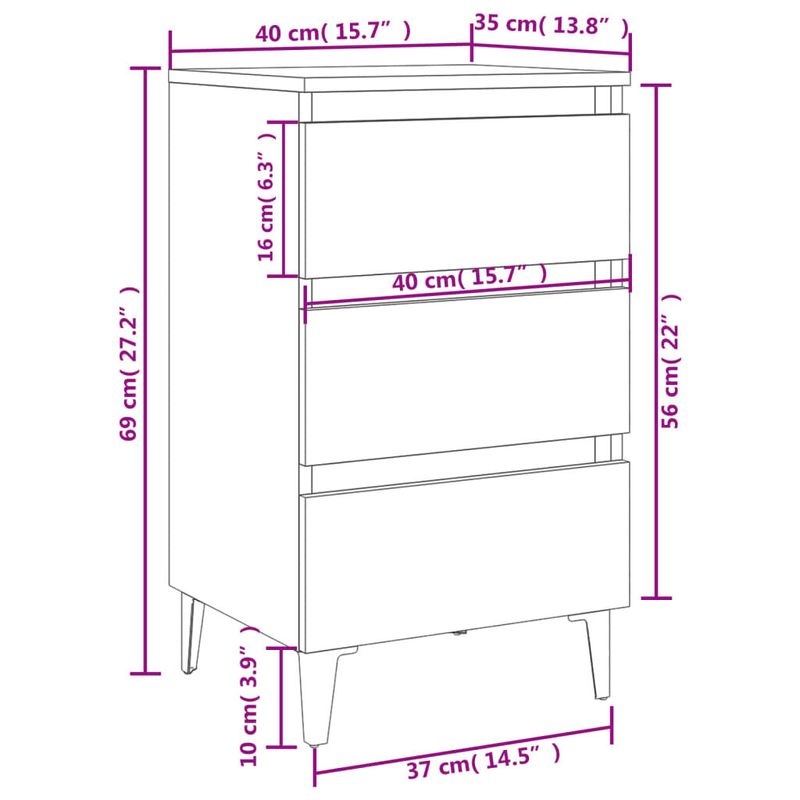 vidaXL-Comodino-con-Gambe-in-Metallo-Grigio-Sonoma-40x35x69-cm
