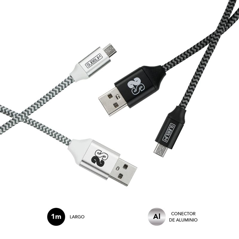 Subblim-Pack-de-Cables-USB-a-y-Micro-USB---Alta-Velocidad-de-Carga---Sincronizacion-de-Datos-hasta-480-Mbps---Fibra-de-N