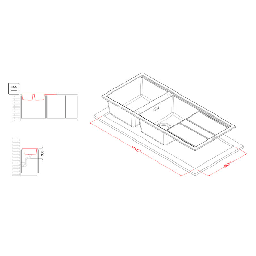 Elleci-Lavello-Incasso-2-vasche-116x51-Best-500-Granitek-Grigio-Aluminium-LMB50079