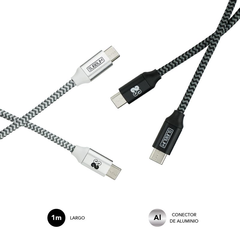 Subblim-Pack-de-Cables-USB-C-a-USB-C---1m---Carga-Rapida-hasta-5V-30A---Sincronizacion-de-Datos-hasta-5Gbps---Fibra-de-N