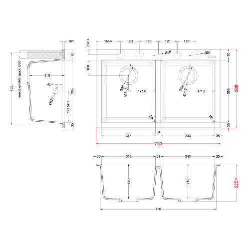 Elleci-Lavello-Incasso-2-vasche-79x50-Quadra-350-Keratek-Grigio-Light-Grey-LKQ35097