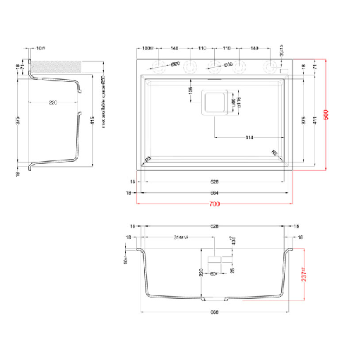 Elleci-Lavello-Incasso-1-vasca-70x50-Karisma-120-Granitek-Nero-LGK12040