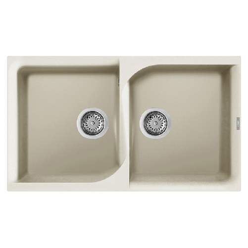 Elleci-Lavello-Incasso-2-vasche-86x50-Ego-450-Granitek-Bianco-Antico-LGE45062