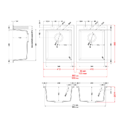 Elleci-Lavello-Incasso-Quadra-200-Granitek-Grigio-Aluminium-LMQ20079