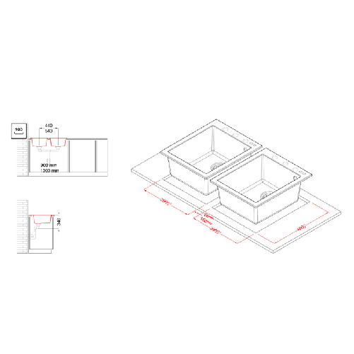 Elleci-Lavello-Incasso-Quadra-200-Granitek-Grigio-Aluminium-LMQ20079