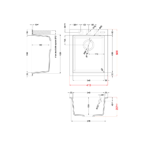 Elleci-Lavello-Incasso-1-vasca-41x50-Quadra-100-Granitek-Grigio-Titanium-LMQ10073