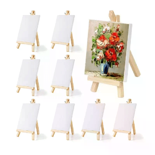 9 pezzi Mini Cavalletto con Tela Pittura Piccolo Cavalletto in Legno 15x20 cm